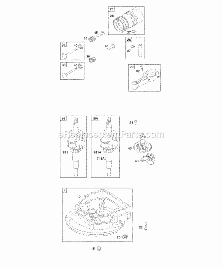 Camshaft Crankcase CoverSump Crankshaft PistonRingsConnecting Rod Diagram and Parts List for 09G902-0145-E1  Briggs and Stratton Engine